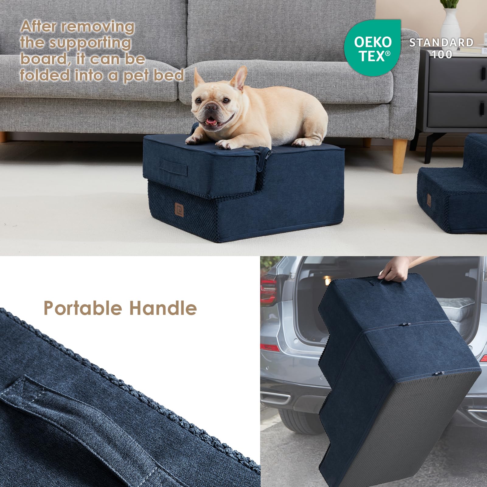 EHEYCIGA dog stairs removable cover enables easy washing.