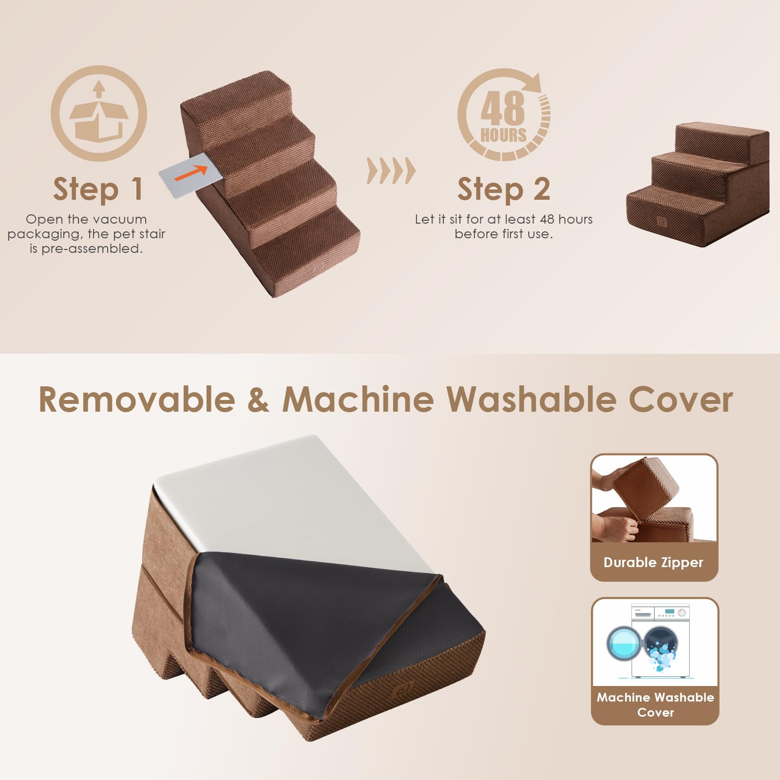 EHEYCIGA dog stairs removable cover simplifies cleaning and care.