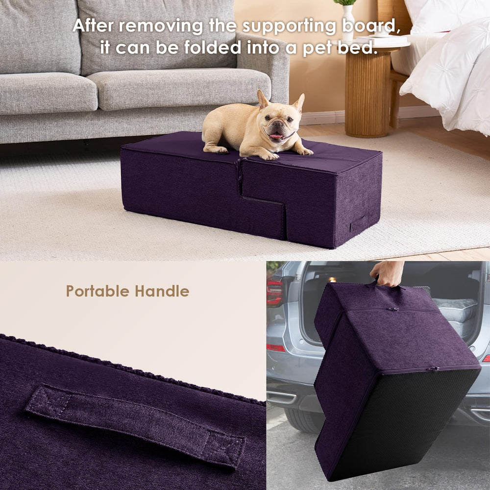 EHEYCIGA dog stairs washable-cover-closeup demonstrates easy cleaning.