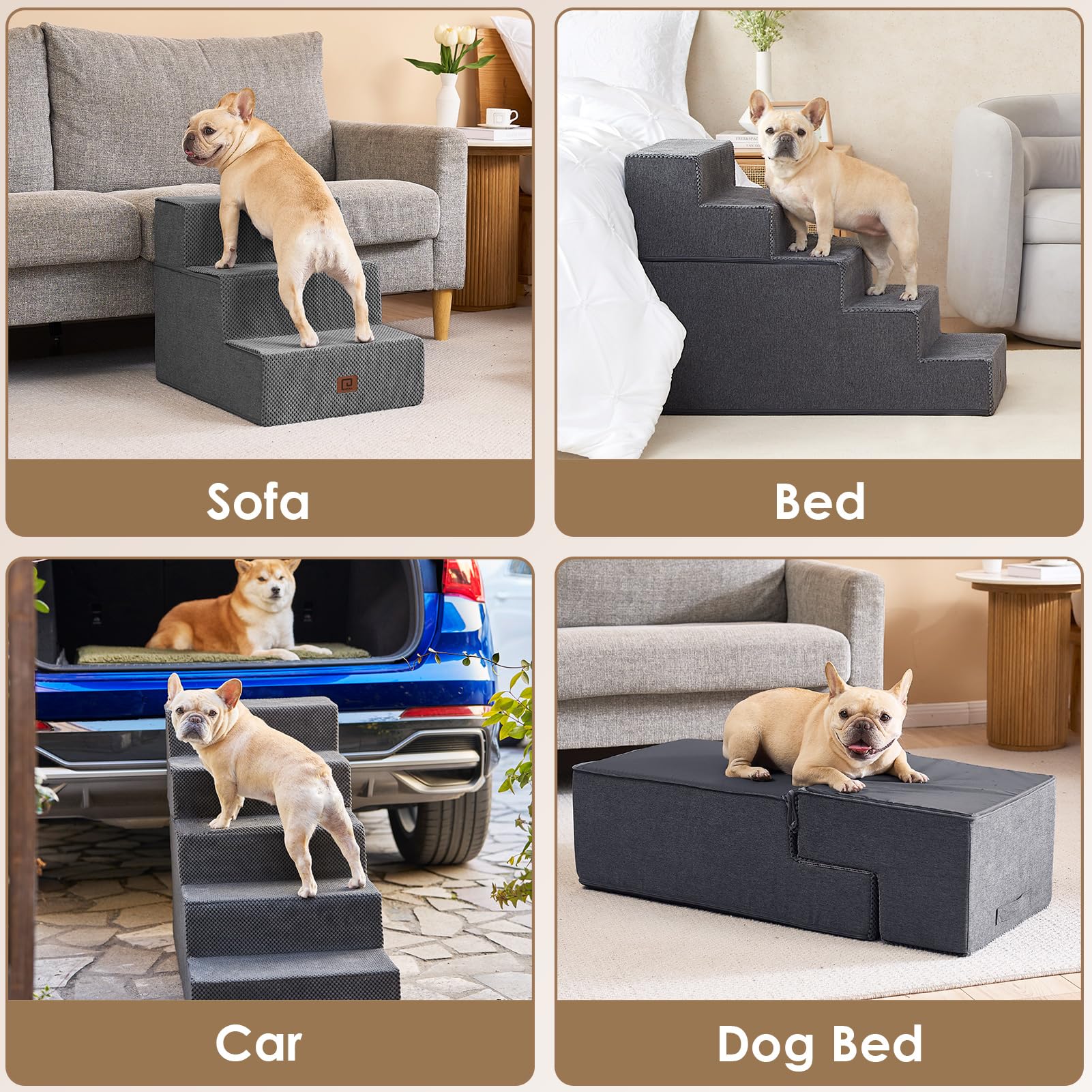 EHEYCIGA dog stairs washable cover gray ready for quick cleaning after playtime
