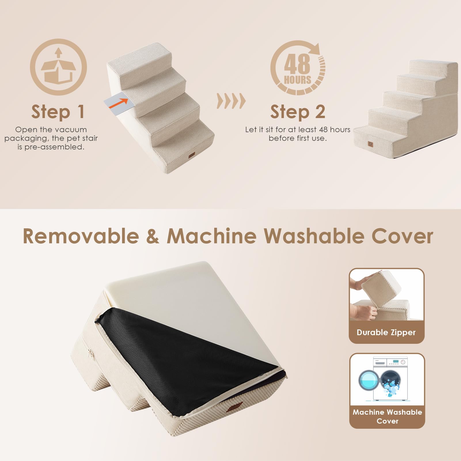 EHEYCIGA dog stairs washable-cover enables quick and easy cleaning