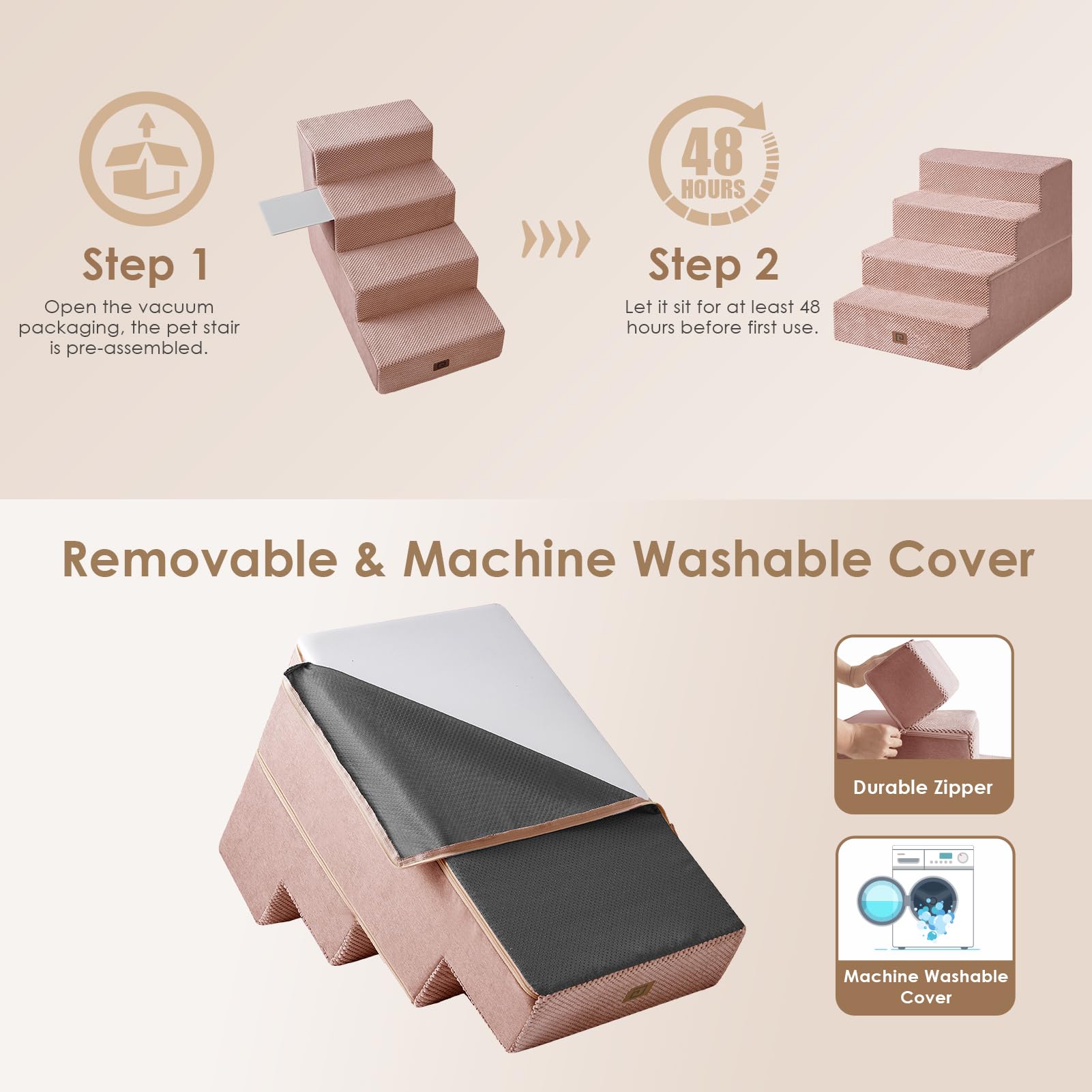 EHEYCIGA dog stairs washable cover simplifies cleaning and maintenance.
