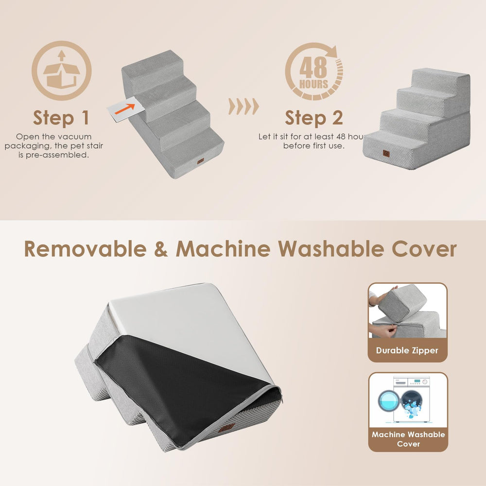 EHEYCIGA dog stairs washable cover is machine washable for quick cleanup.