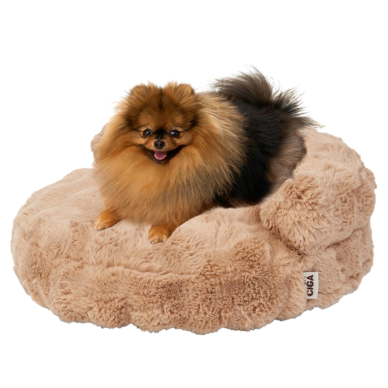 EHEYCIGA extra-small dog bed camel texture closeup highlighting plush warmth