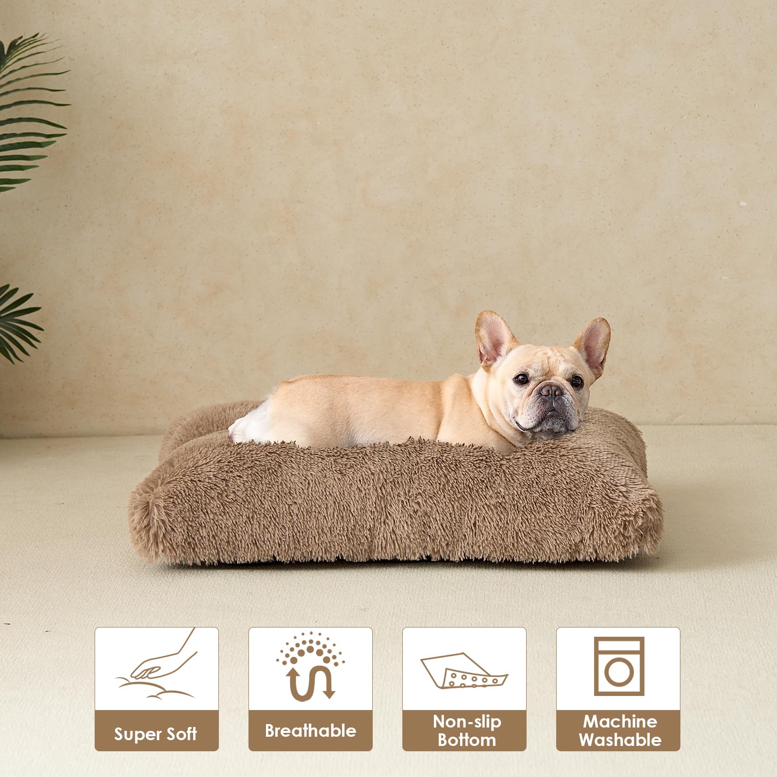 EHEYCIGA camel-colored plush bed adds warm touch