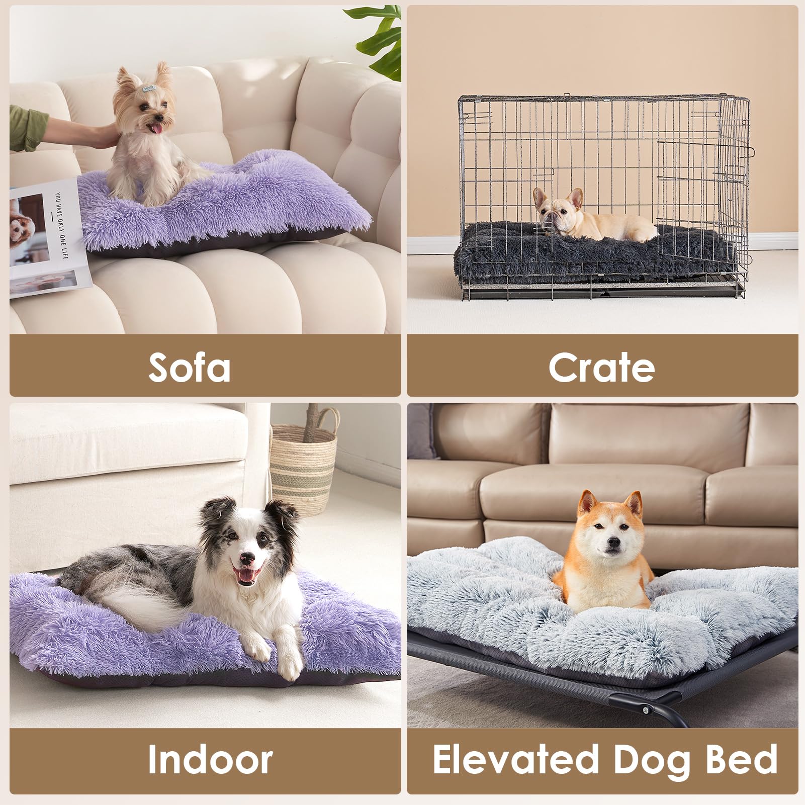 EHEYCIGA Fluffy Dog Crate Bed removable cover ready for machine washing.