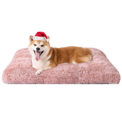 EHEYCIGA fluffy dog crate bed pink front view shows plush surface for cozy naps