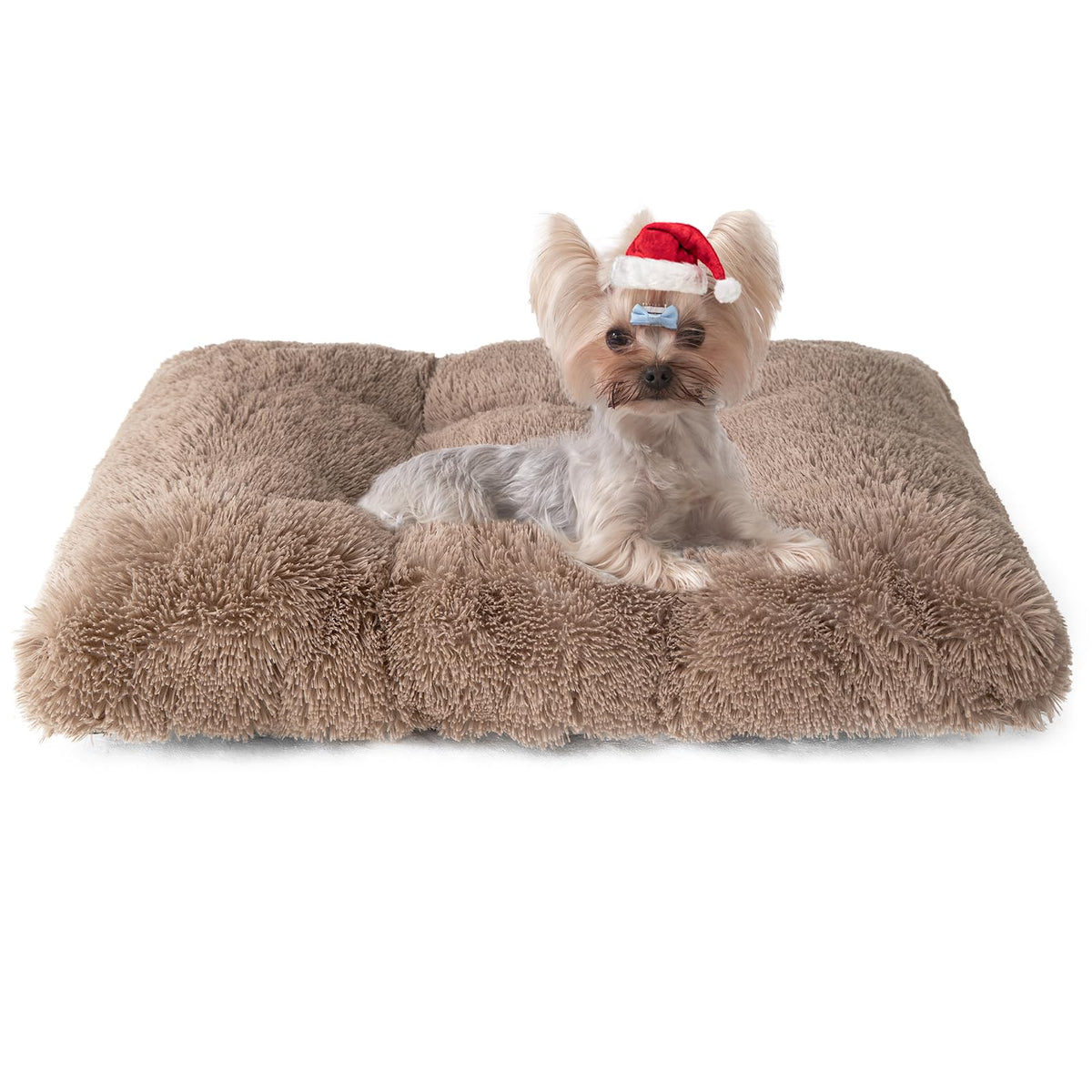 EHEYCIGA fluffy dog crate bed close-up in soft faux fur for cozy naps.