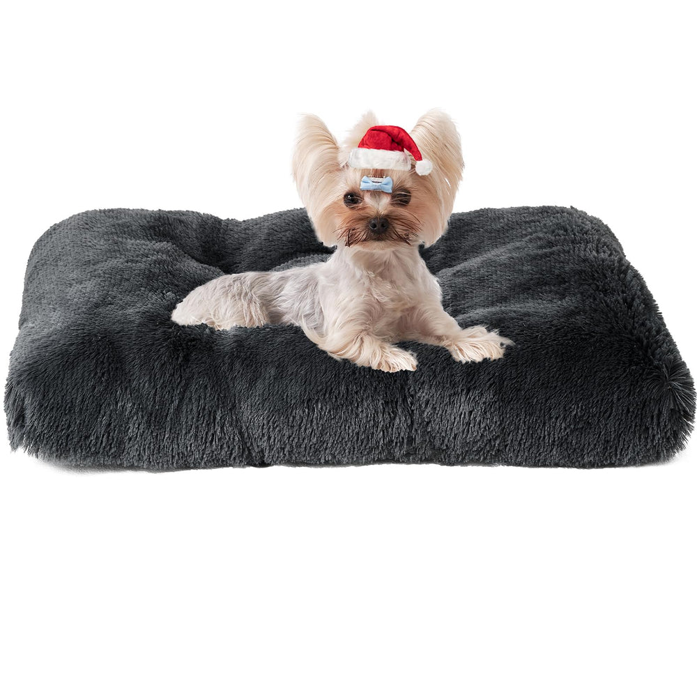 EHEYCIGA fluffy dog crate bed with plush faux fur for cozy small dog comfort.