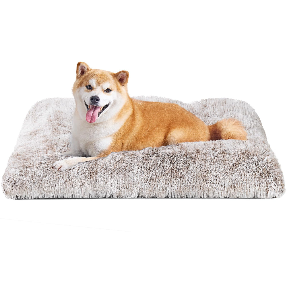 EHEYCIGA fluffy dog crate bed with soft faux fur for cozy naps.