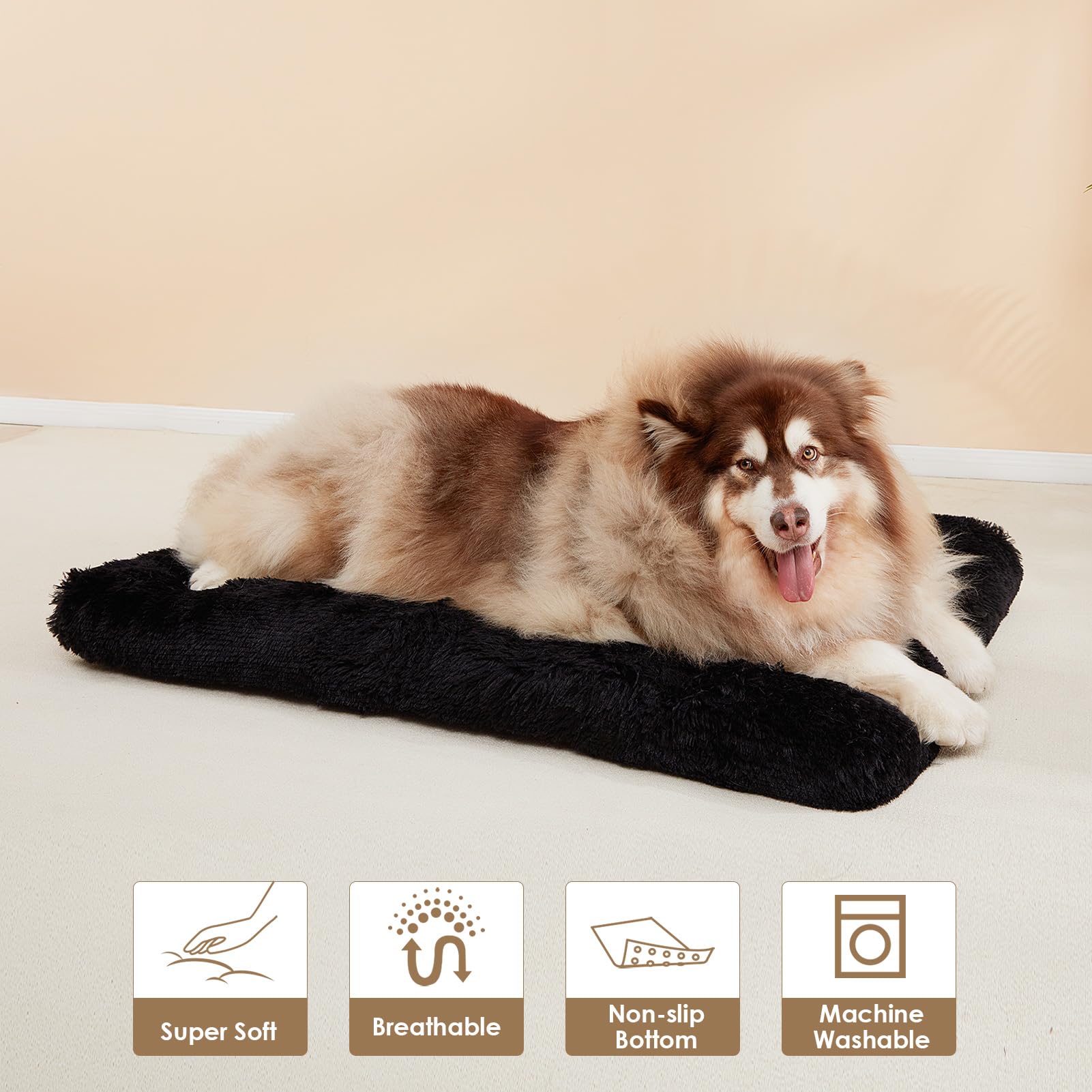 EHEYCIGA fluffy XXL dog bed plush fur creates cozy, comforting retreat.
