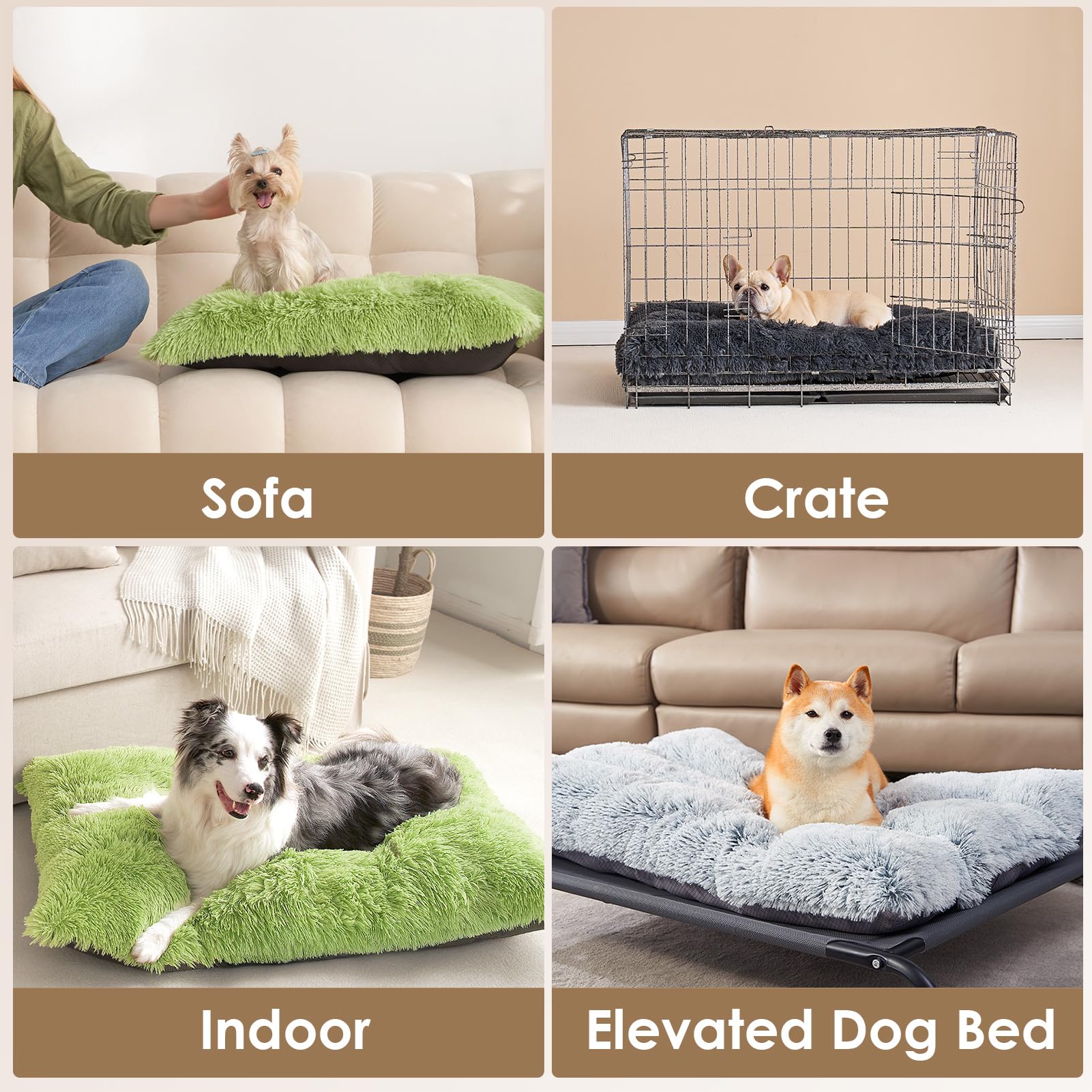 EHEYCIGA Fluffy XXL Pad shown inside a crate for dogs.