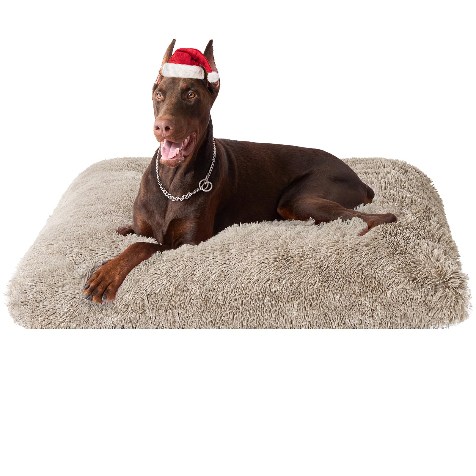 EHEYCIGA fluffy-xxl-dog-crate-pad close-up shows plush faux fur for cozy comfort.