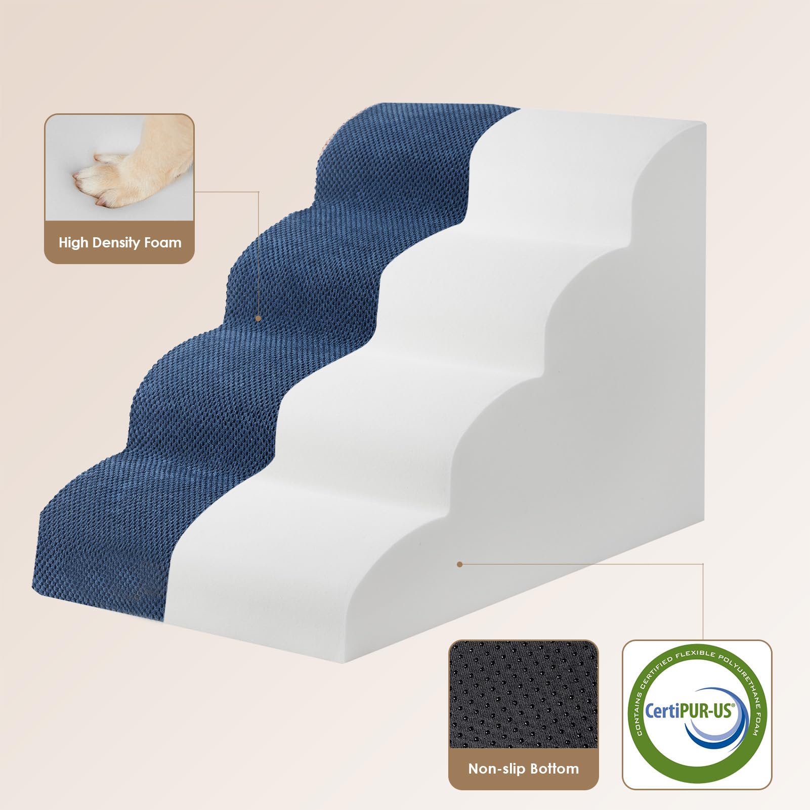 EHEYCIGA foam-density 33D stairs offer steady footing for small pets.