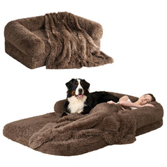 EHEYCIGA foldable human dog bed cover close-up showing plush faux fur for cozy lounging