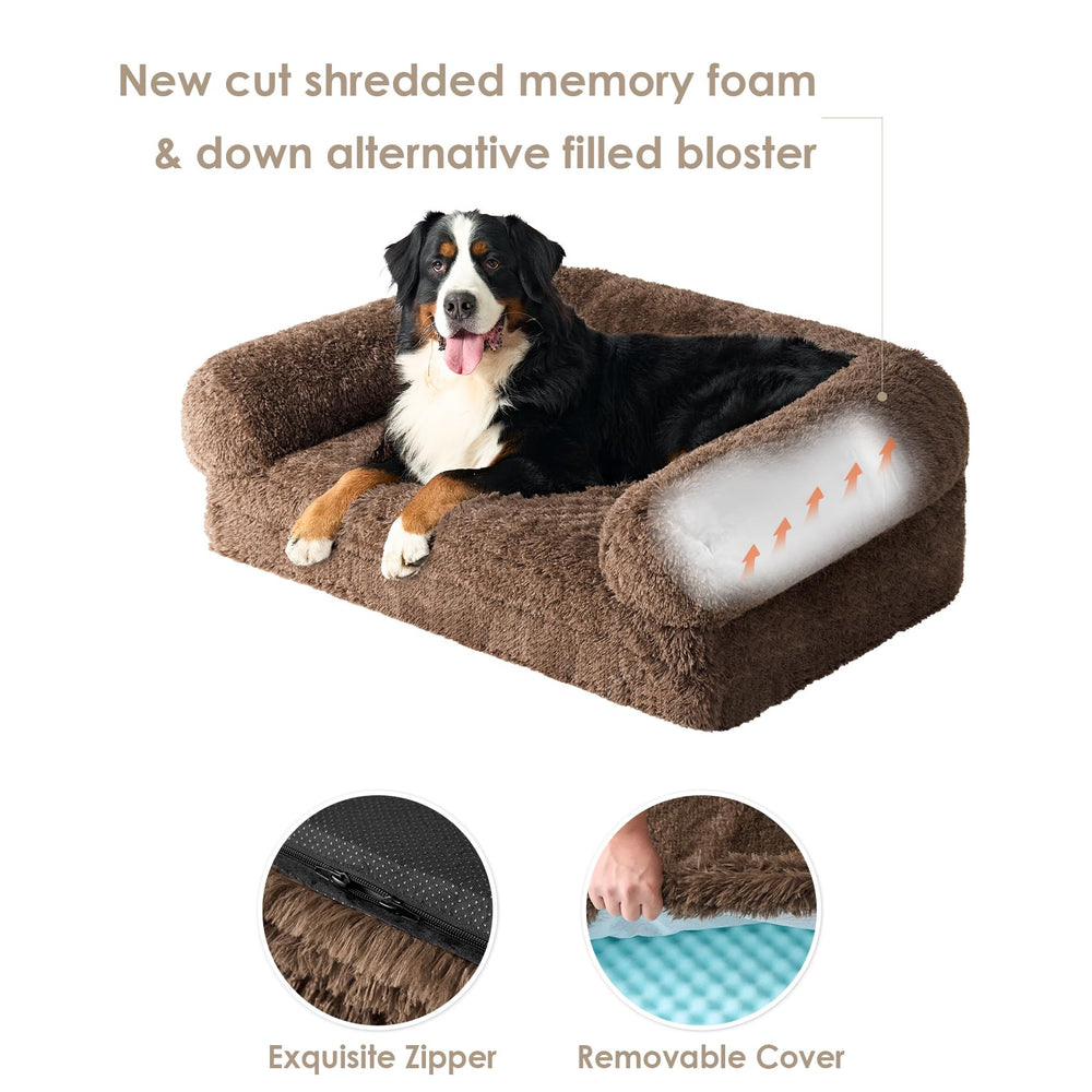 EHEYCIGA foldable human dog bed plush faux fur cover detail for easy care and warmth