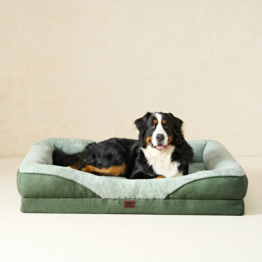 EHEYCIGA green-memory-foam-dog-bed suitable for large breeds with cozy styling.