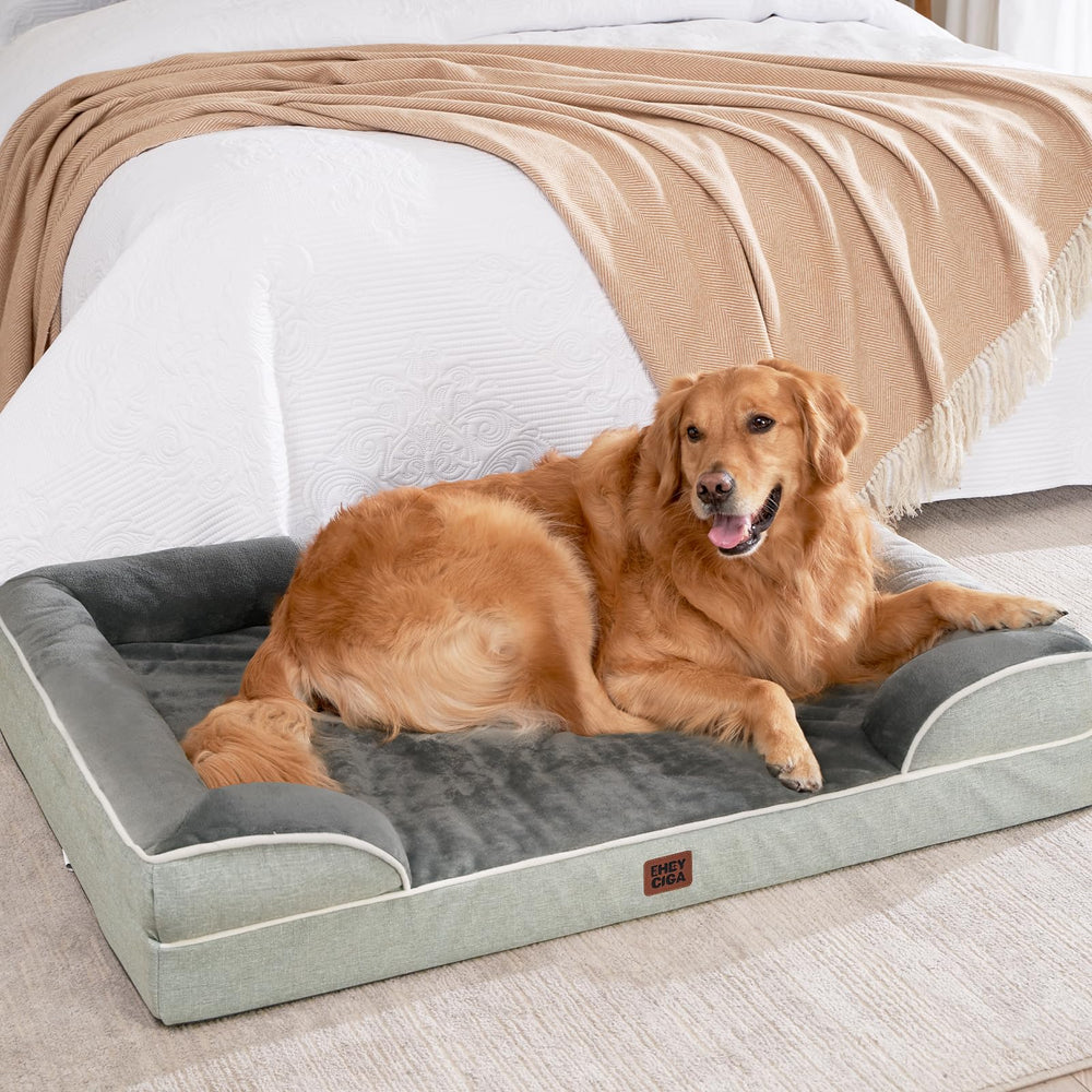 EHEYCIGA greyish-green-dog-bed fits modern living spaces with a soft inviting look.