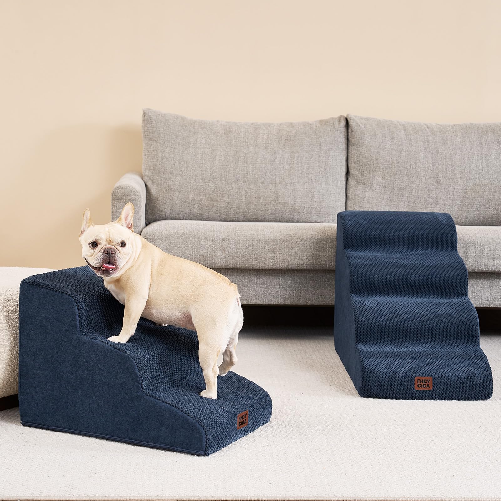 EHEYCIGA indoor navy pet stairs in living room setup