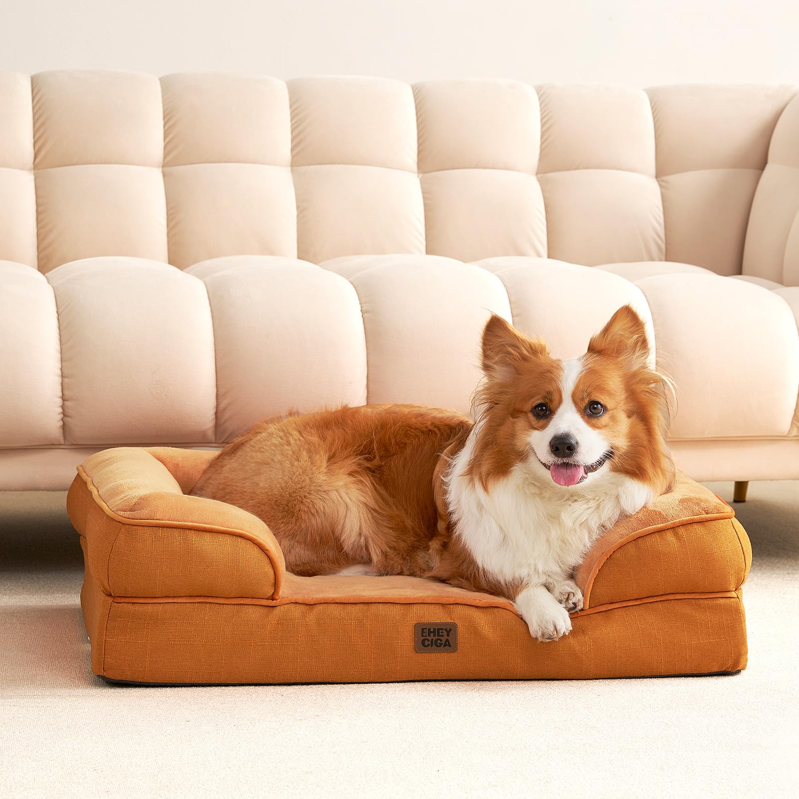 EHEYCIGA large dog bed in a living room setting illustrating ample lounging space