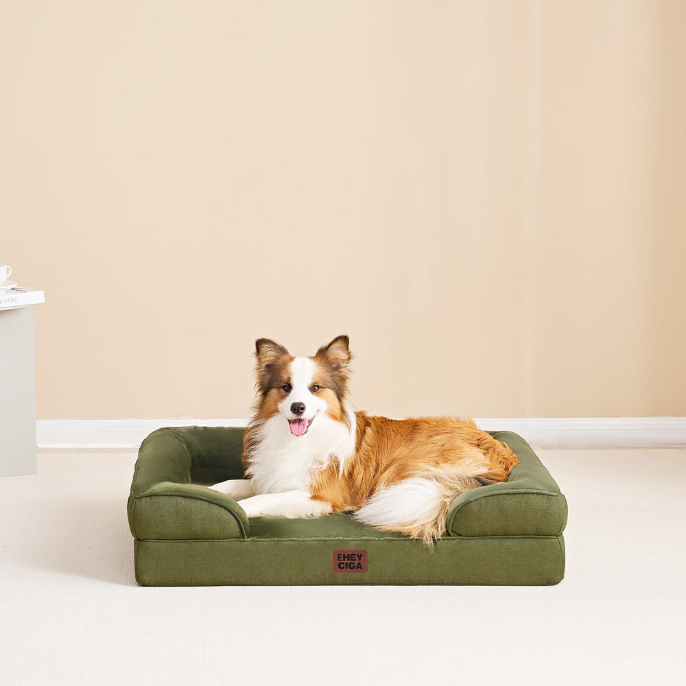 EHEYCIGA large-dog bed shown in olive-green suitable for big breeds.