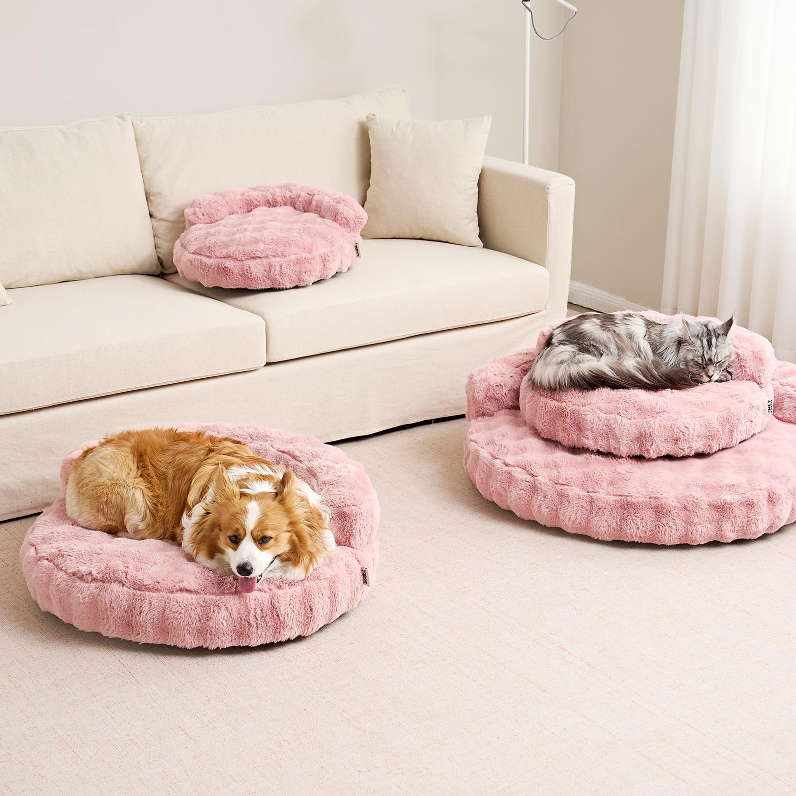EHEYCIGA pink faux rabbit fur bed adds cozy charm to living spaces.