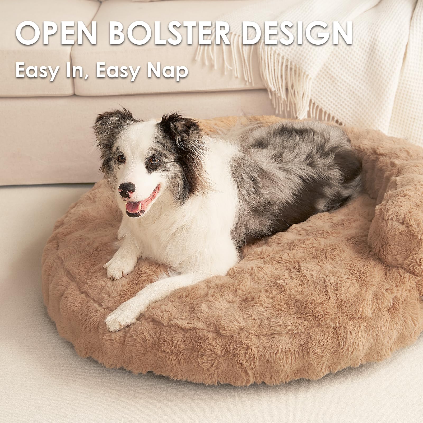 EHEYCIGA large dog bed camel removable cover demonstrates easy machine-wash cleaning