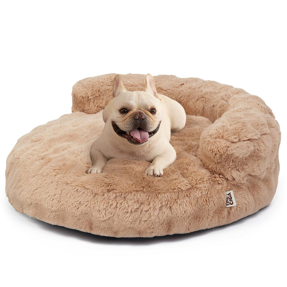 EHEYCIGA medium dog bed camel top view showing plush balance of support
