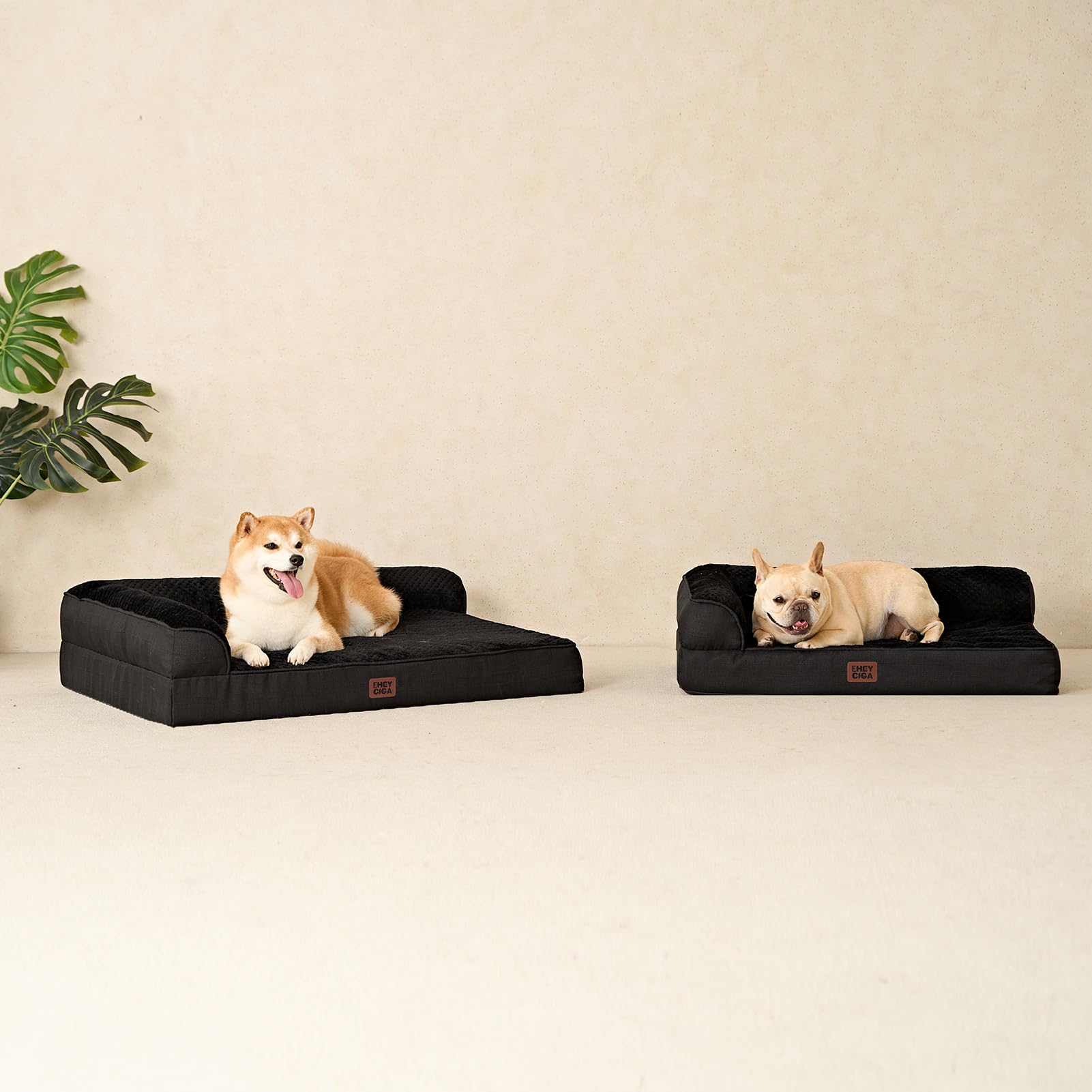 EHEYCIGA memory foam dog bed black room view blends with home decor.