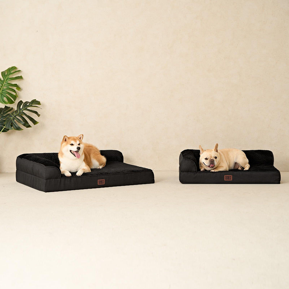 EHEYCIGA memory foam dog bed black room view blends with home decor.
