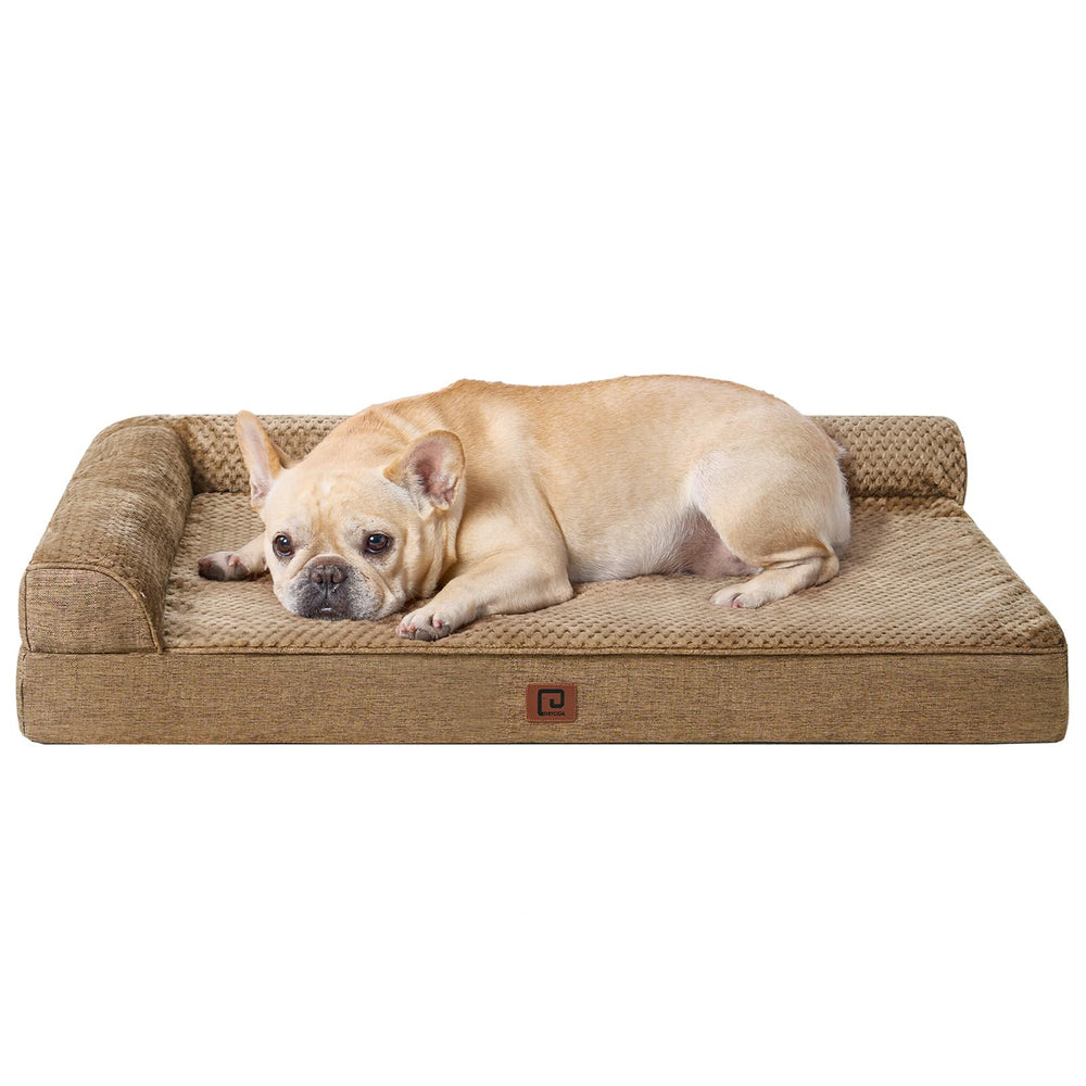 EHEYCIGA memory foam dog bed egg crate top view highlights gentle pressure relief.