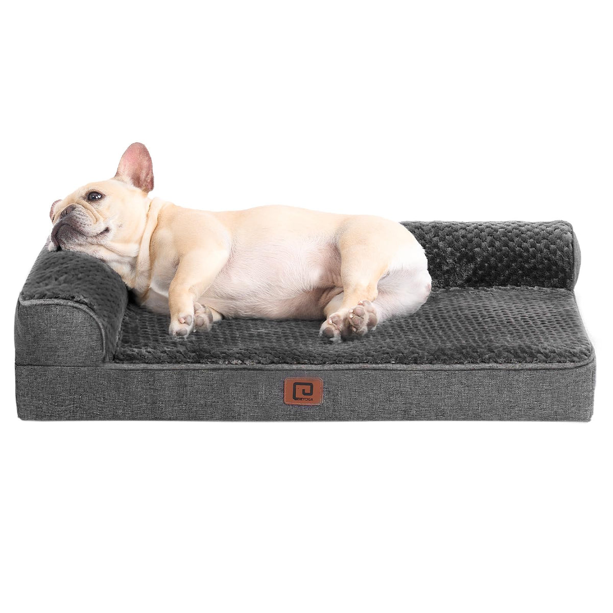 EHEYCIGA memory foam dog bed top view highlights egg crate foam for cushioned comfort