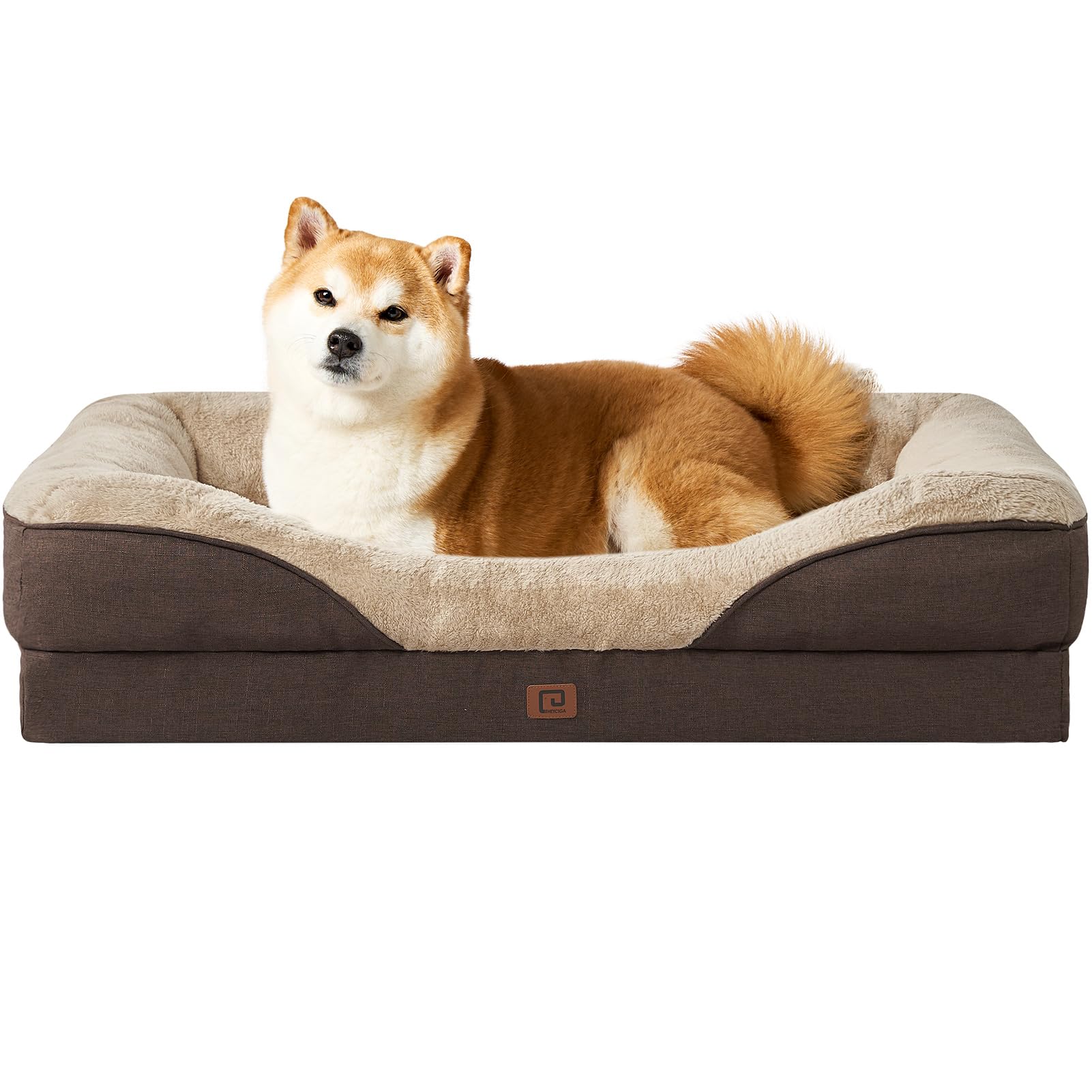 EHEYCIGA memory foam dog bed front view with bolster support for large dogs