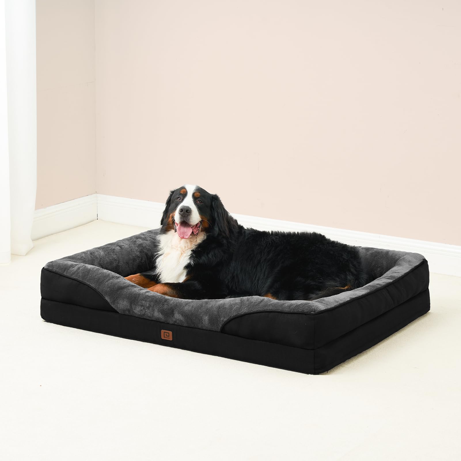 EHEYCIGA memory foam dog bed in use on couch for cozy nap.