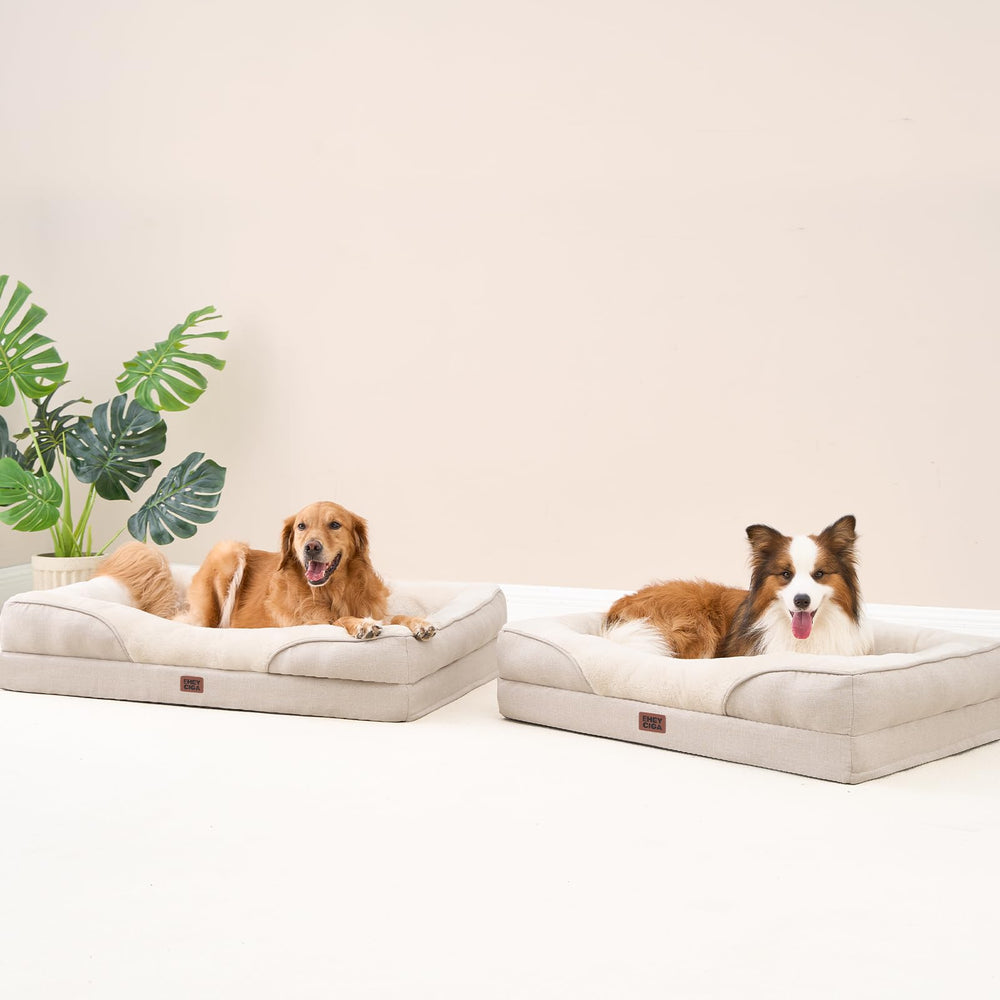 EHEYCIGA memory foam dog bed inflation-time guide image shows quick setup.