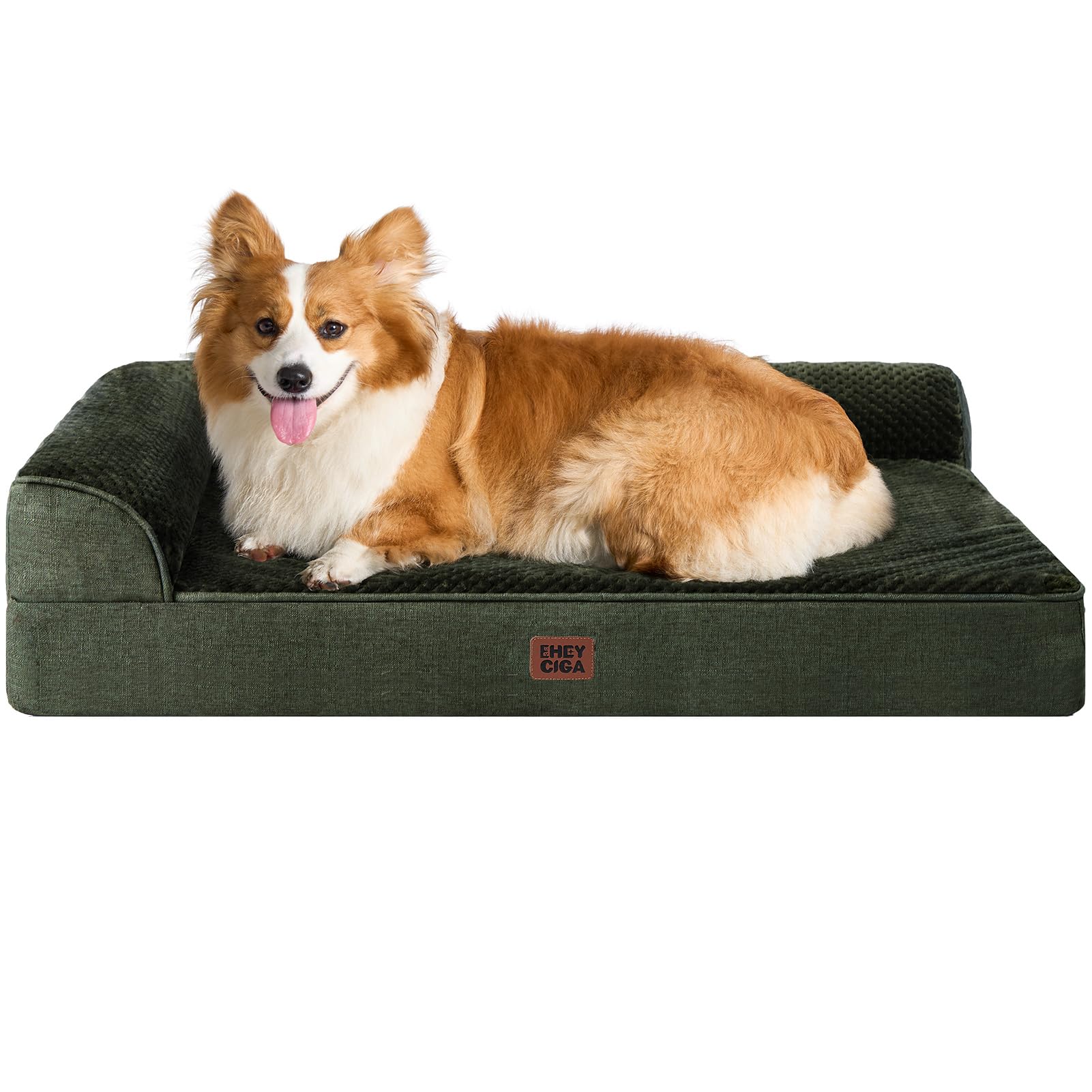 EHEYCIGA memory foam dog bed with L-shaped design for neck support.