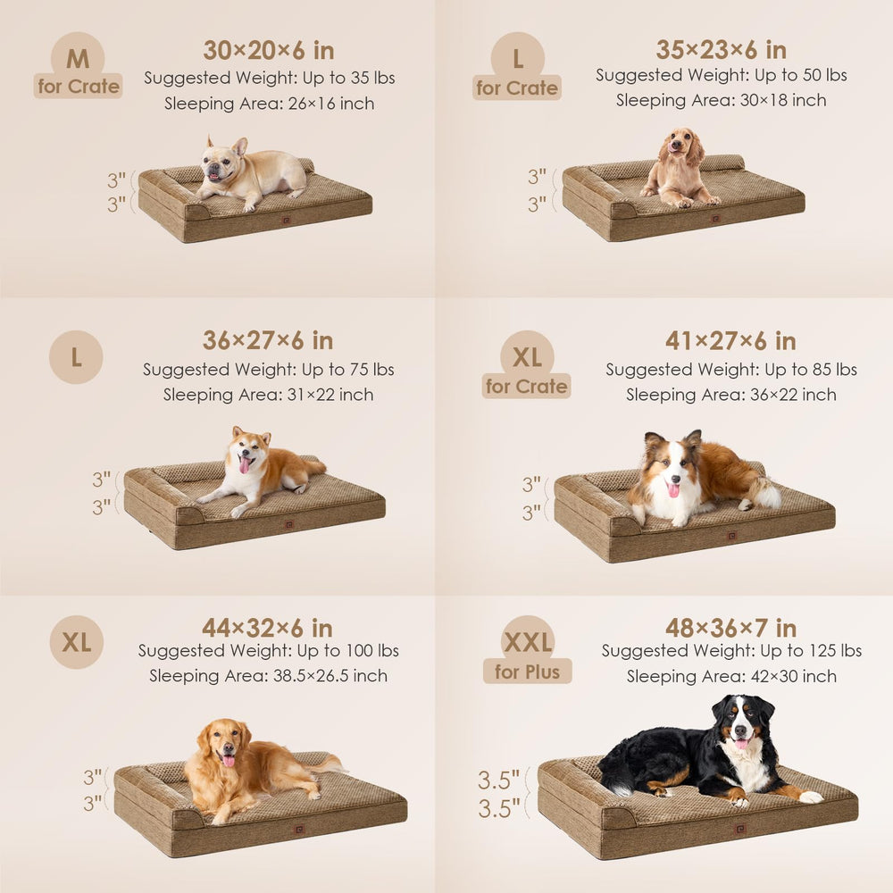 EHEYCIGA memory foam dog bed shows L-shaped design for neck and head support.