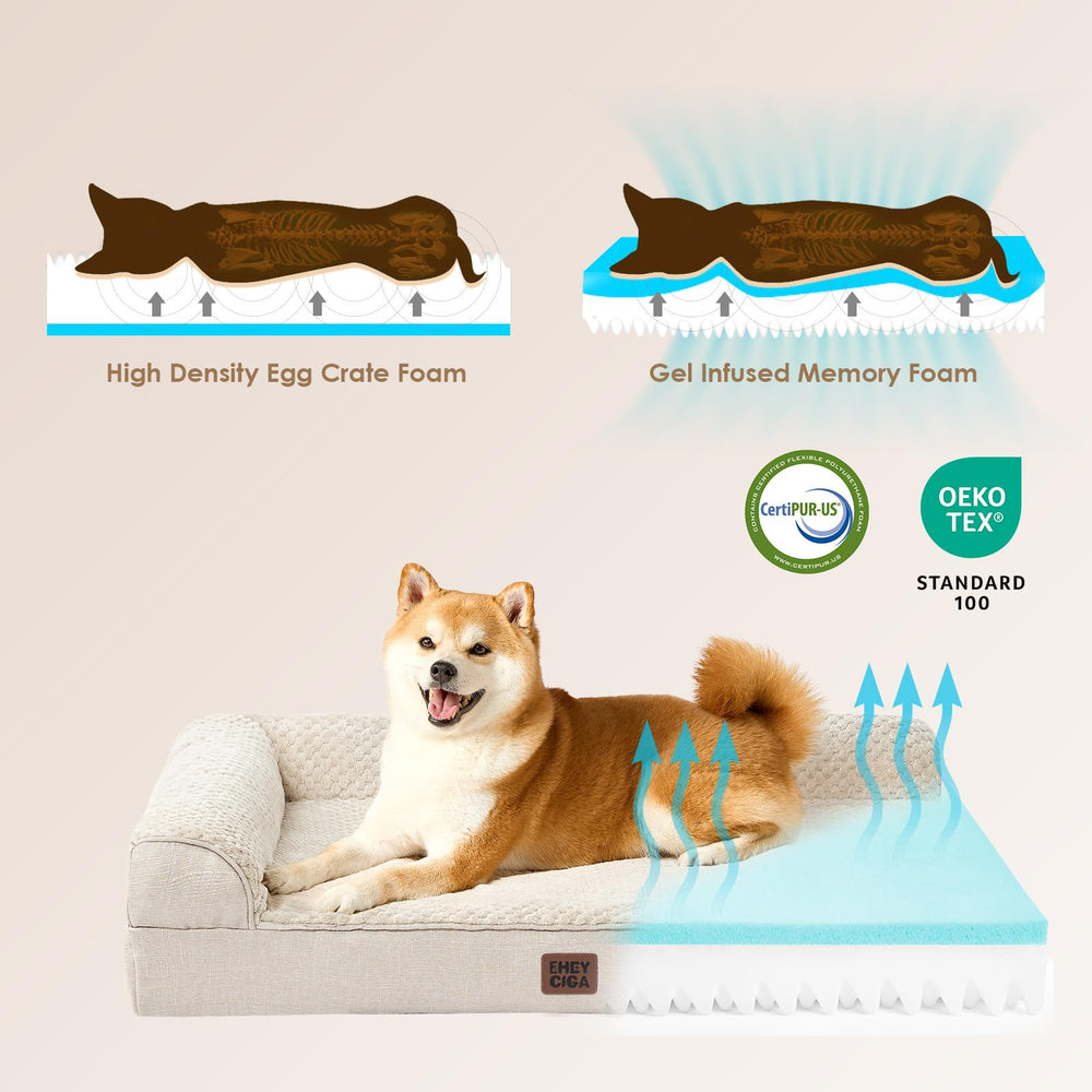 EHEYCIGA memory foam dog bed linen-like side promotes airflow and cooling.