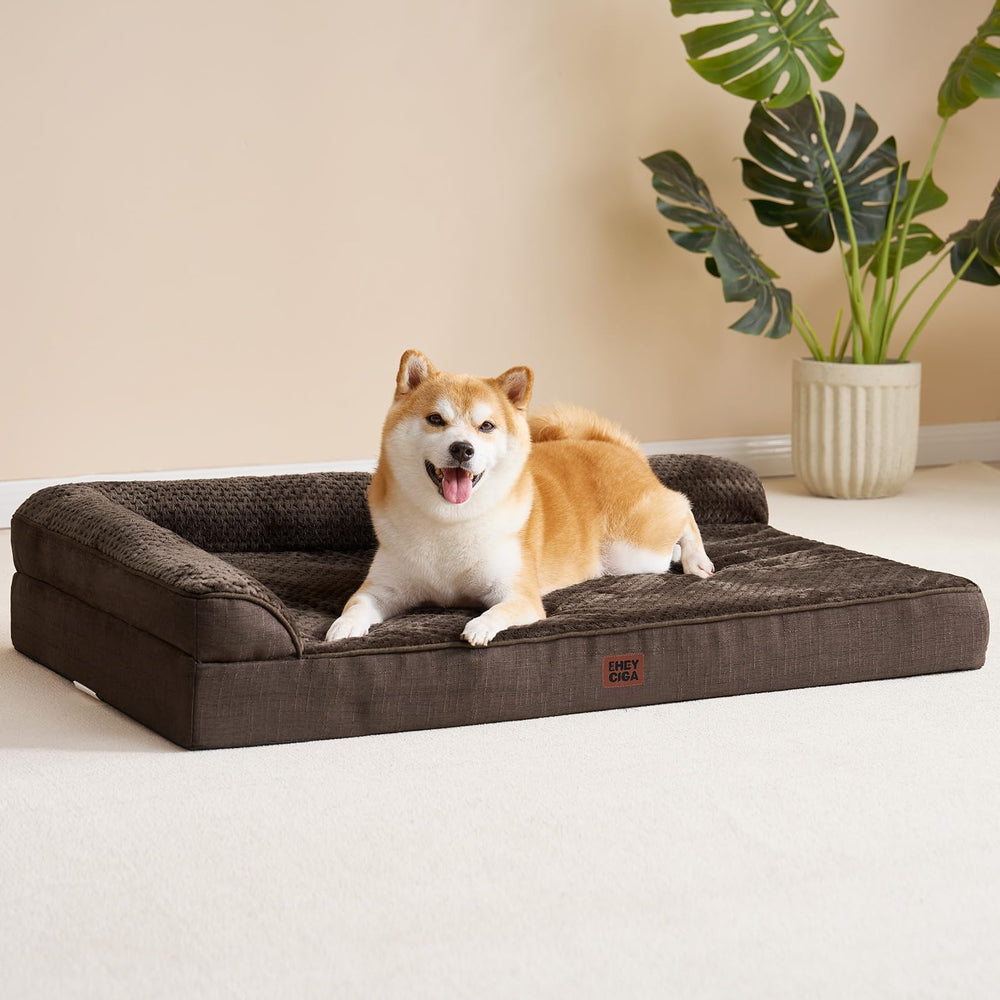 EHEYCIGA brown couch-style dog bed shown for medium dogs