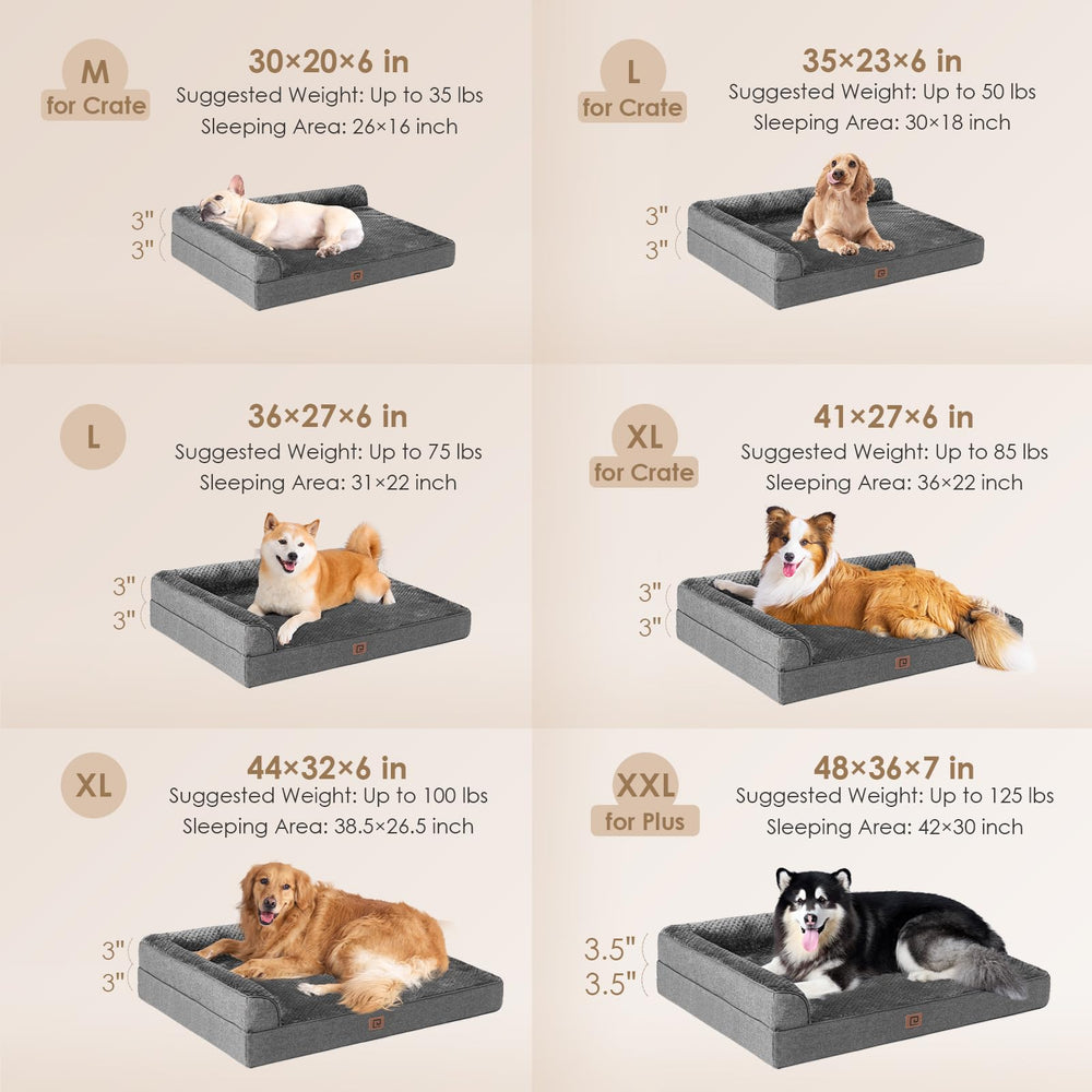 EHEYCIGA memory foam dog bed with L-shaped support for neck and head comfort