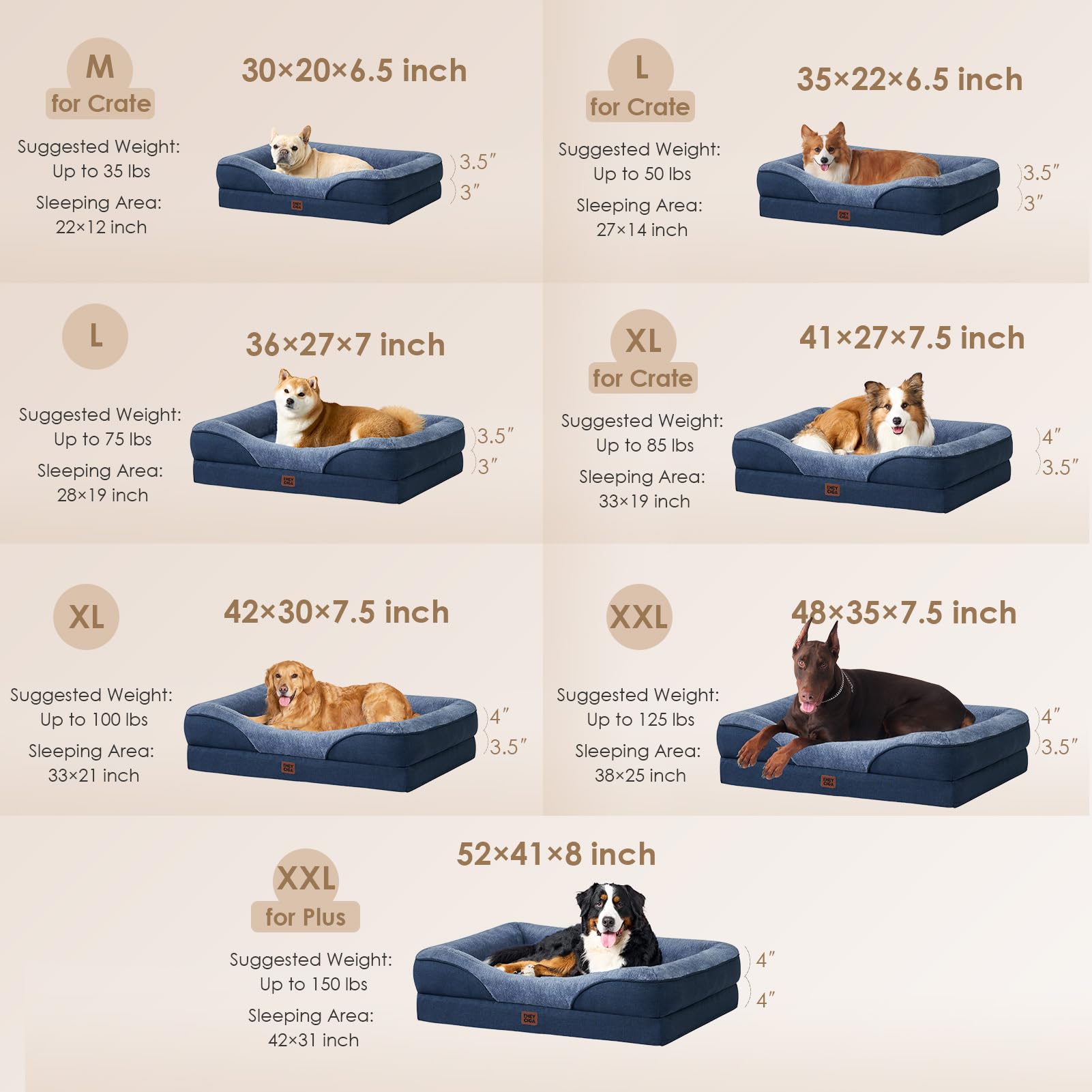 EHEYCIGA memory foam dog bed removable cover with zipper for cleaning