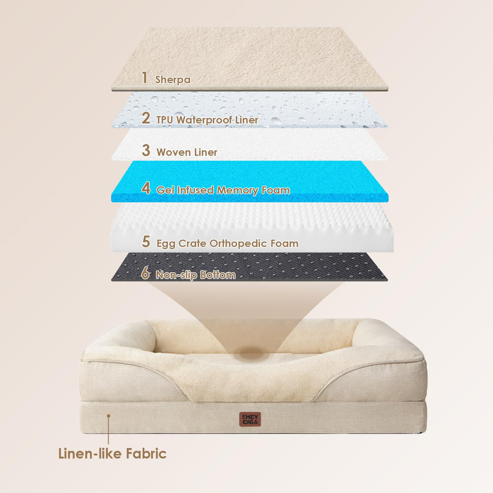 EHEYCIGA memory foam dog bed side view emphasizes bolster safety and cozy containment.