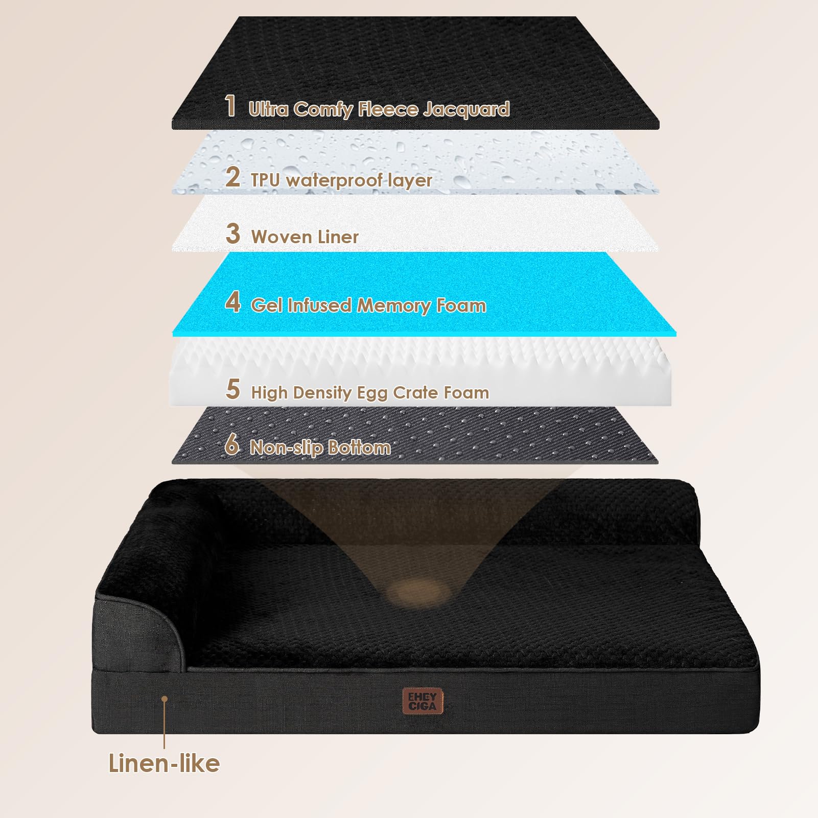 EHEYCIGA memory foam dog bed soft flannel surface invites cozy naps.