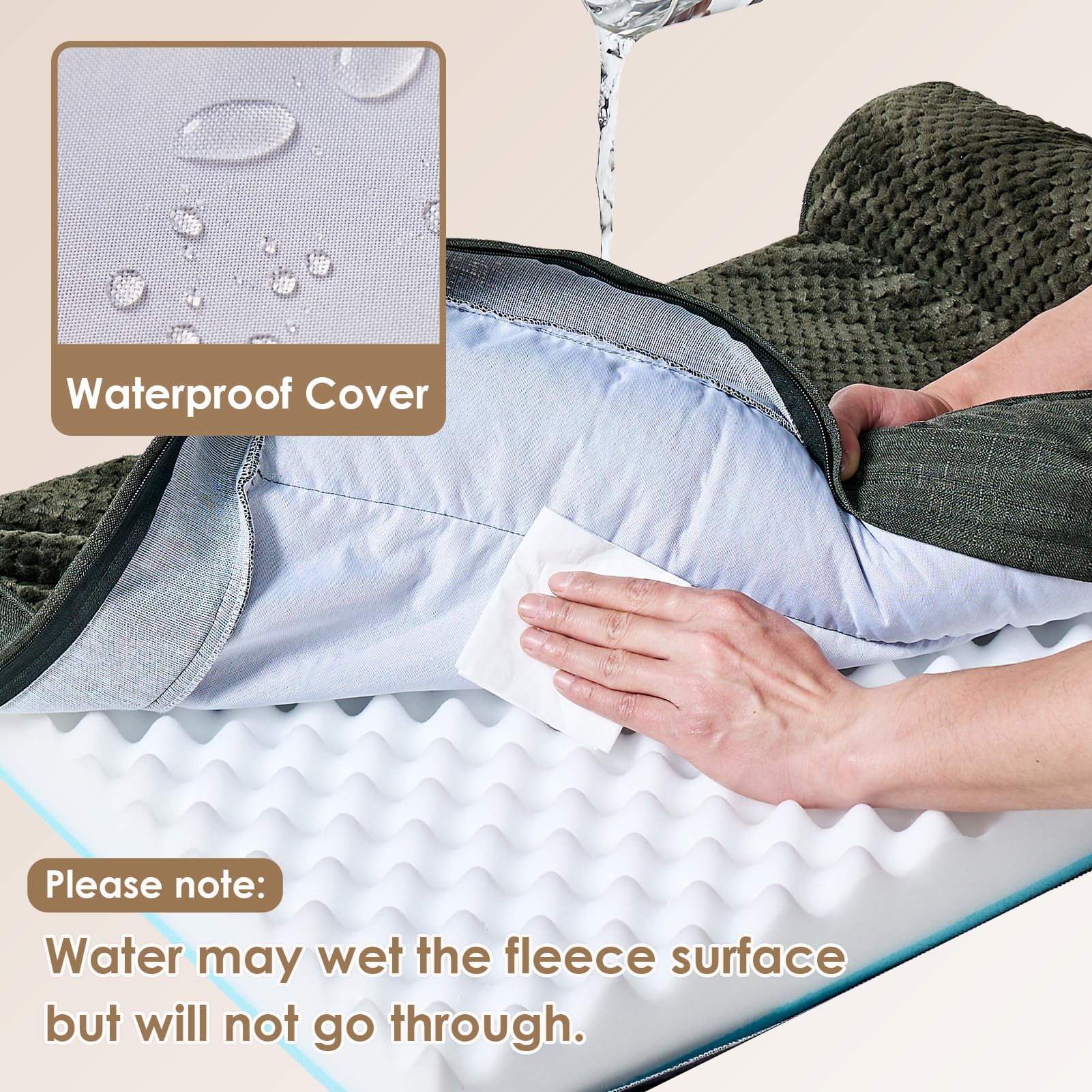 EHEYCIGA bed features waterproof liner to protect surfaces.