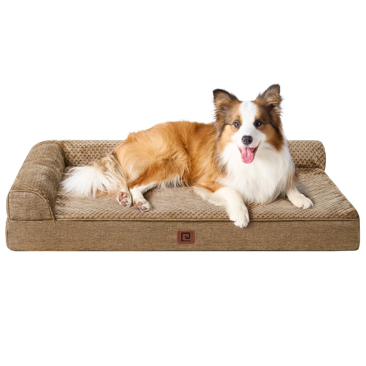 EHEYCIGA memory foam dog bed XL camel front view for comforting, cushioned rest.