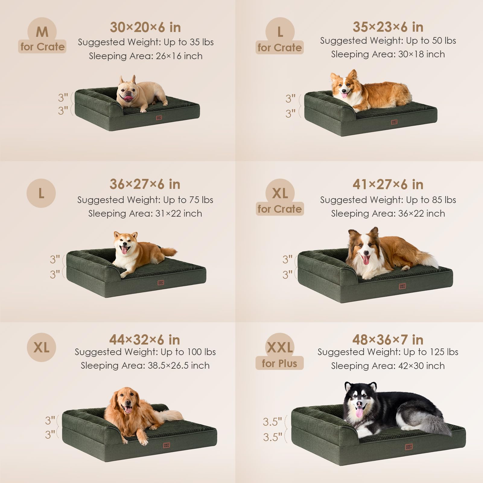 EHEYCIGA XL memory foam dog bed side view shows plush cushioning for joints