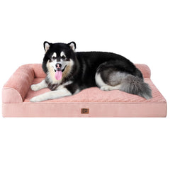 EHEYCIGA memory foam dog bed XXL front view with plush pink surface for comfort.