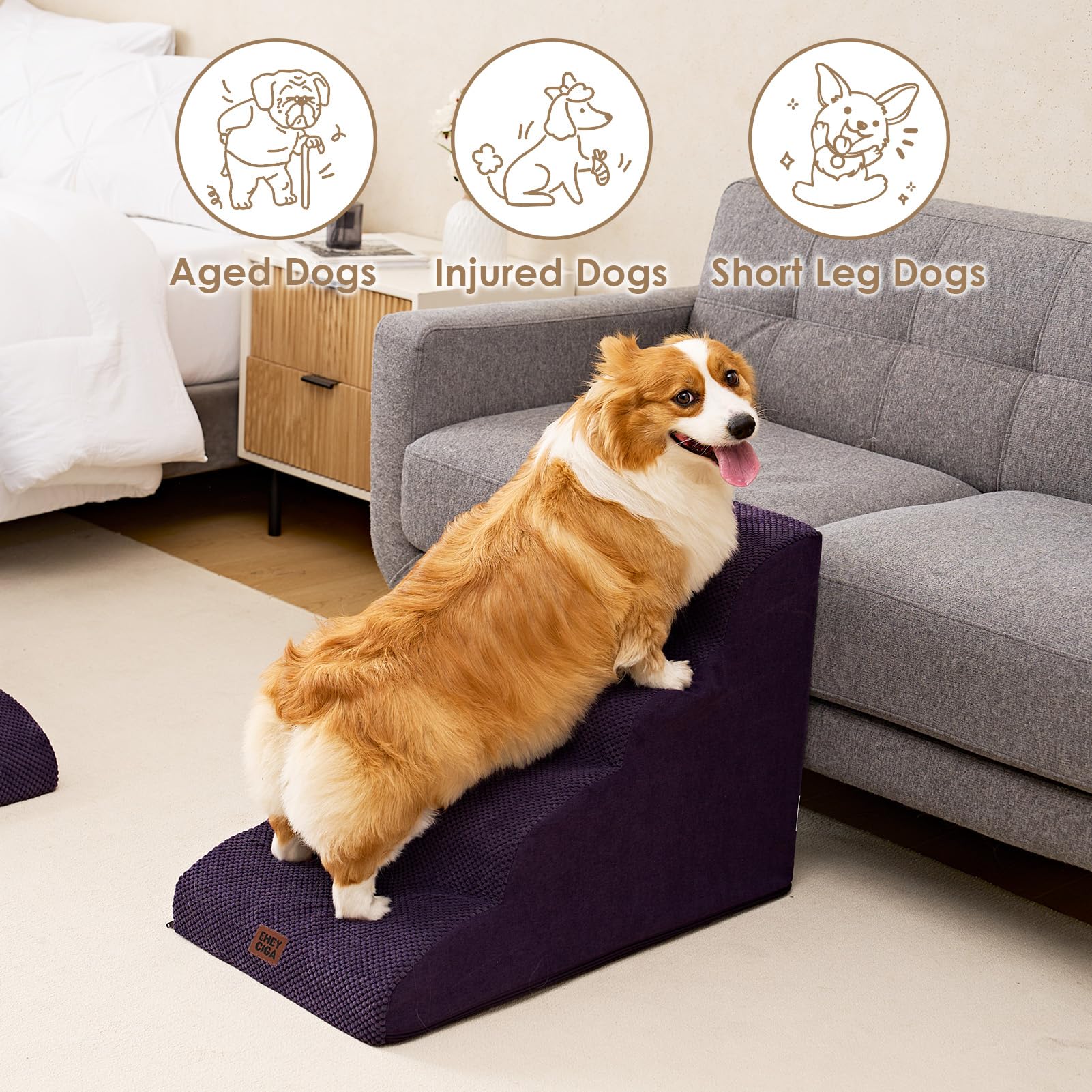 EHEYCIGA multi-step pet stairs offer 2–5 steps for various furniture heights.