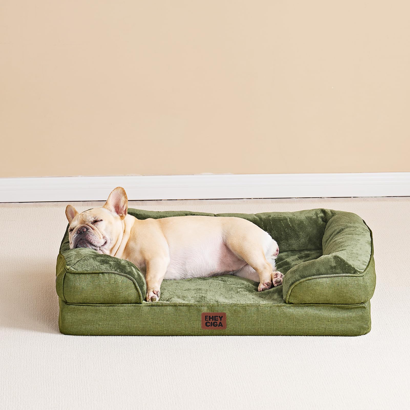EHEYCIGA olive-green bolster side-view showing supportive edges