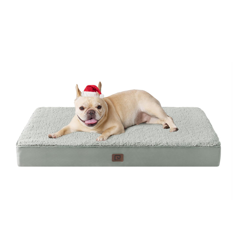 EHEYCIGA orthopedic bed 30x20 with greyish-green cover for comfortable small-dog lounging.
